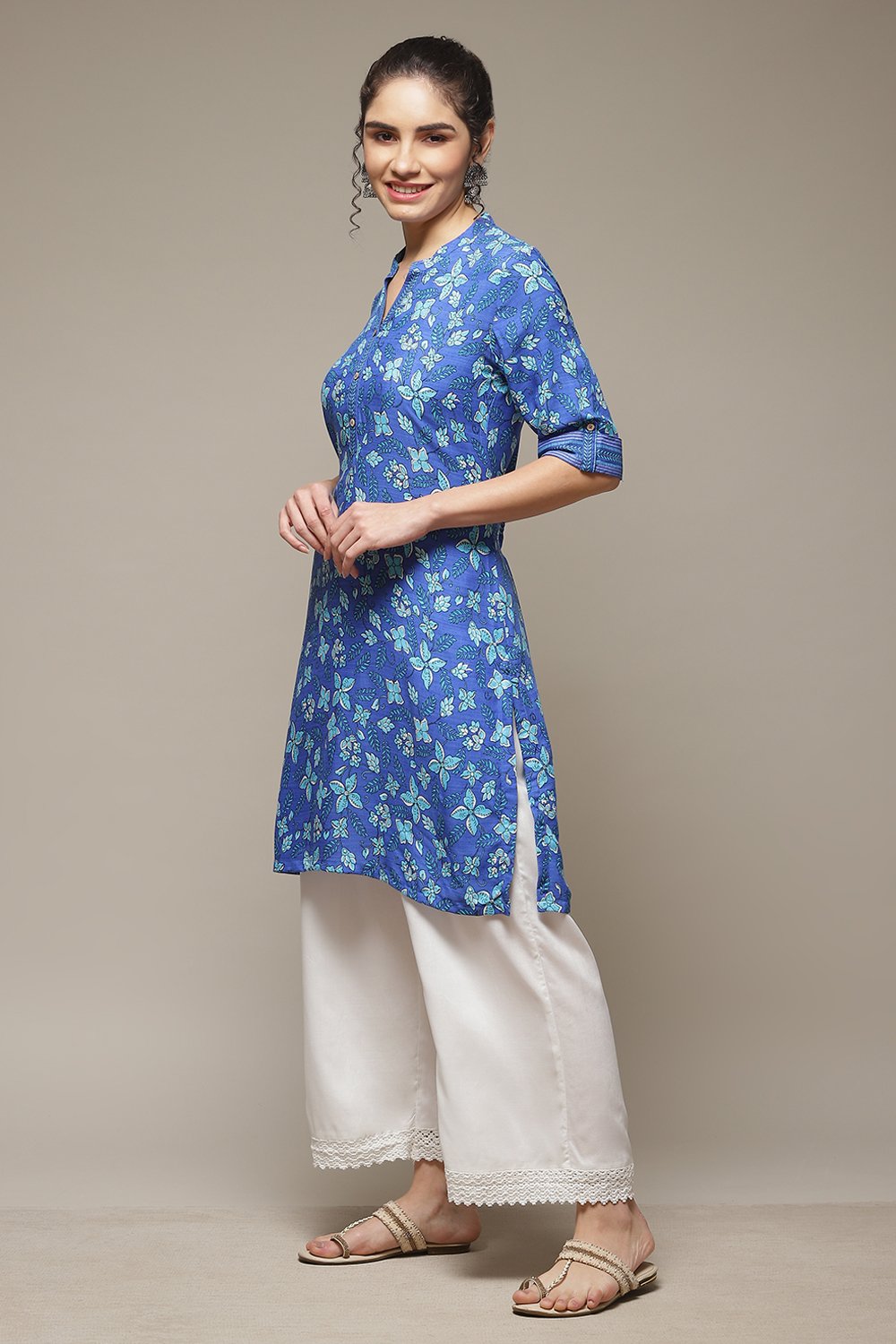 Lime Green LIVA Straight Kurta image number 3